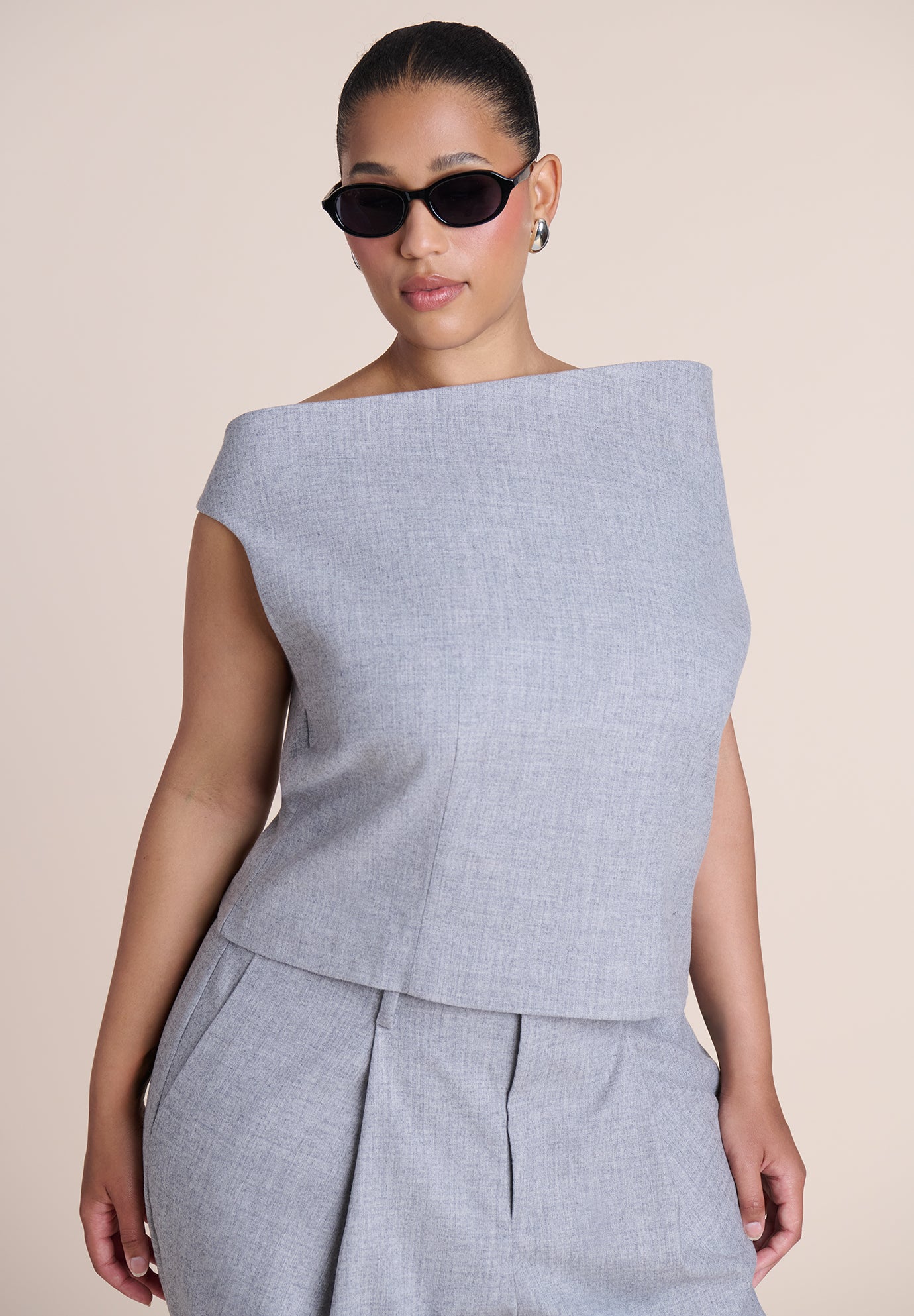 Wide-Neck Suiting Top image number 3