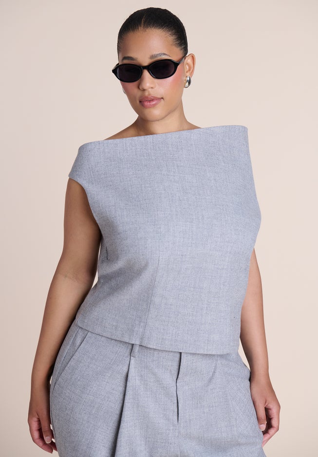 Wide-Neck Suiting Top image number 3