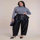 Peplum-Detail Faux Leather Barrel Pant image number 1