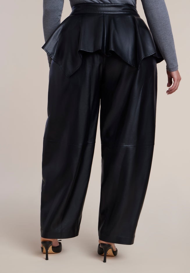 Peplum-Detail Faux Leather Barrel Pant image number 3