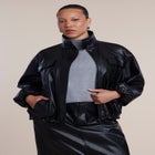 Faux Leather Funnel Neck Jacket image number 1