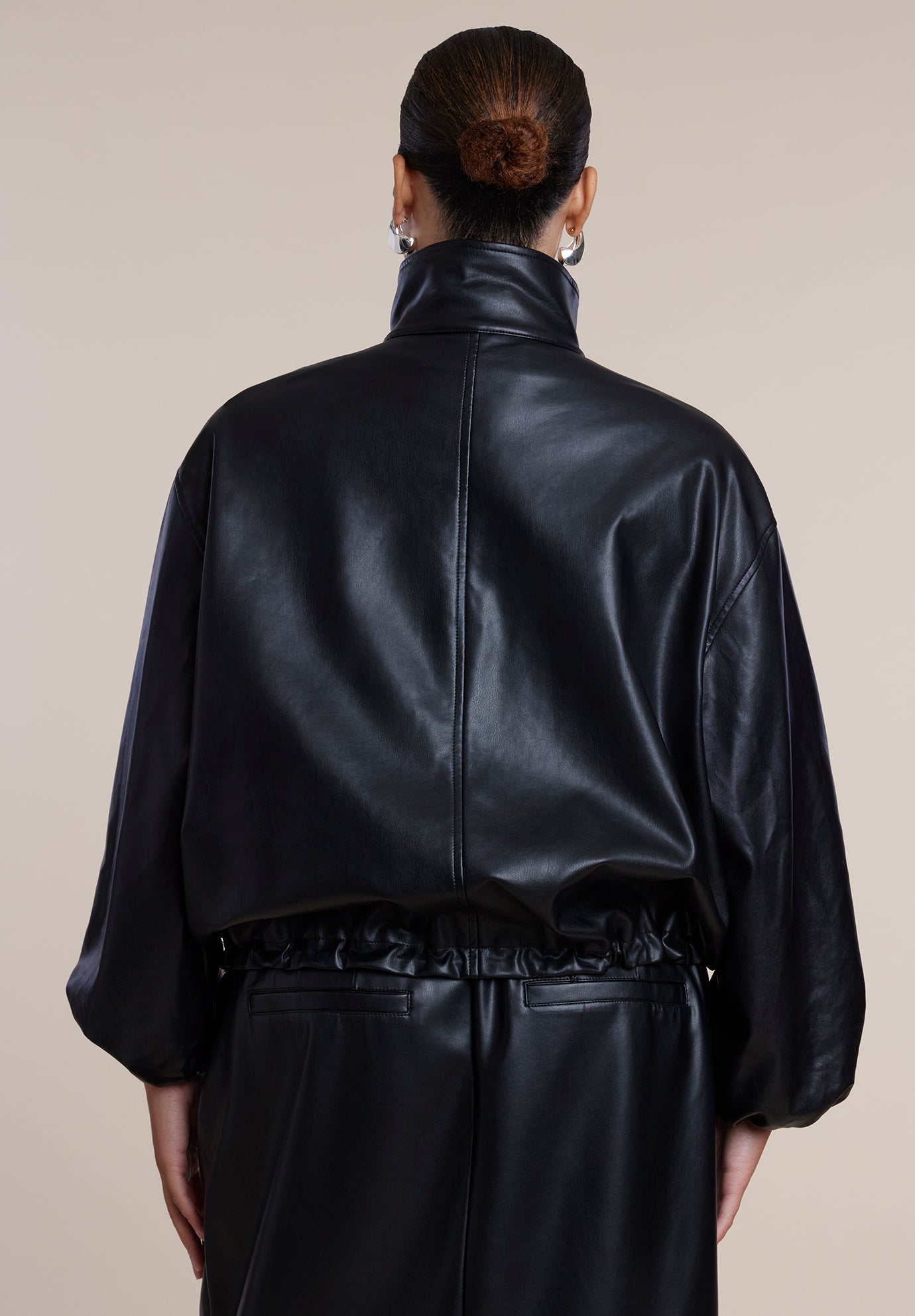 Faux Leather Funnel Neck Jacket image number 2