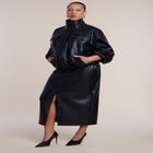 Faux Leather Funnel Neck Jacket image number 4