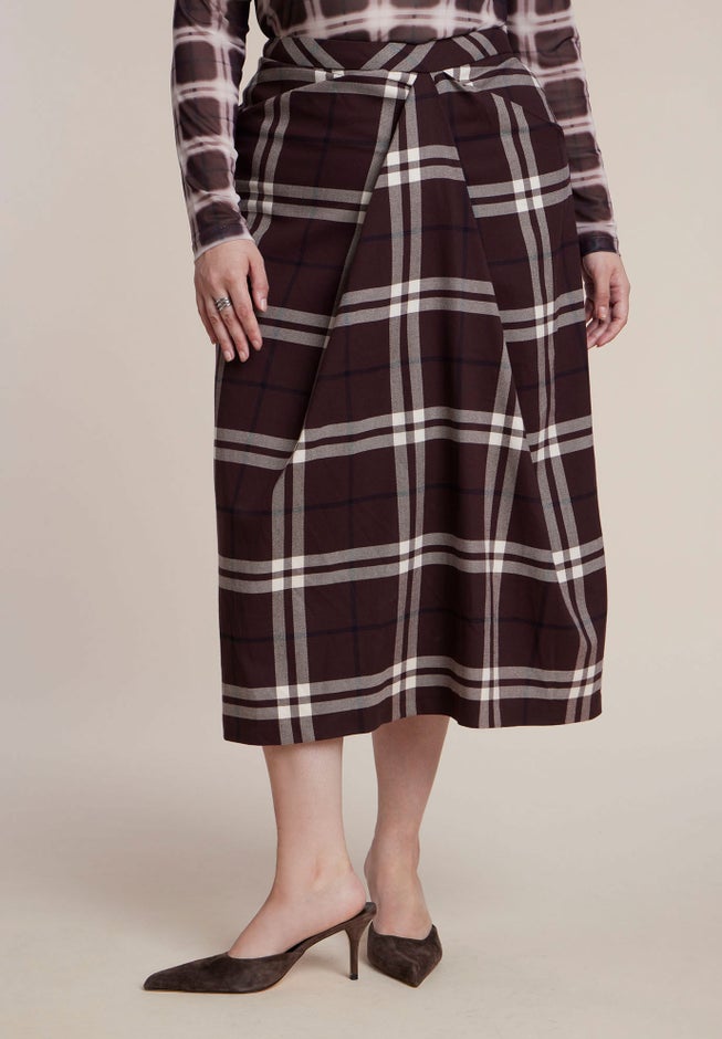 Draped Plaid Midi Skirt image number 2