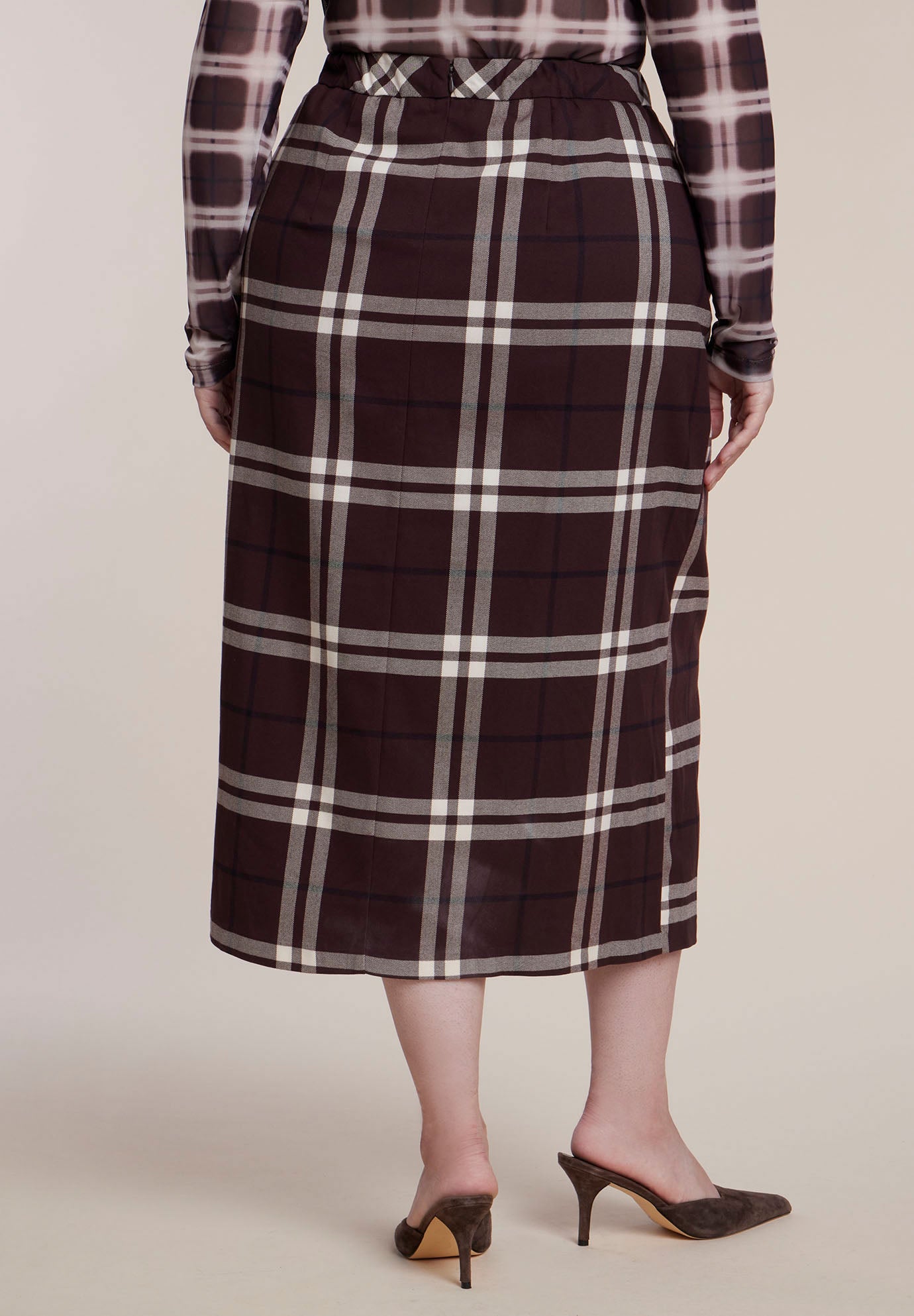 Draped Plaid Midi Skirt image number 3