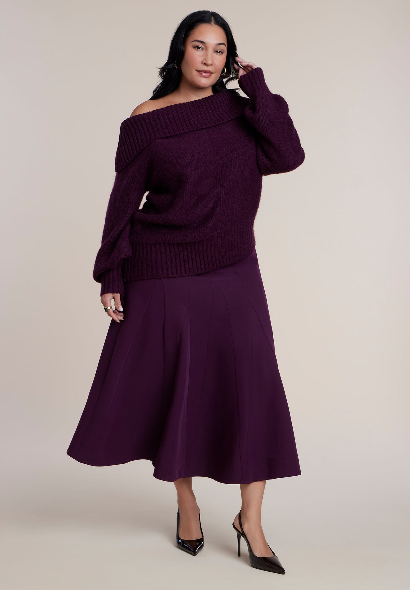 Off The Shoulder Oversized Sweater image number 3