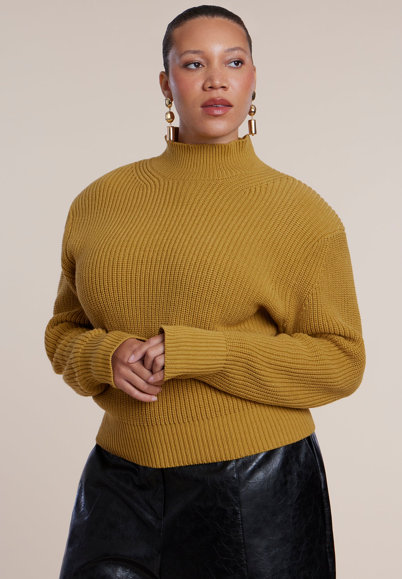 Power Shoulder Mock Neck Sweater image number 1