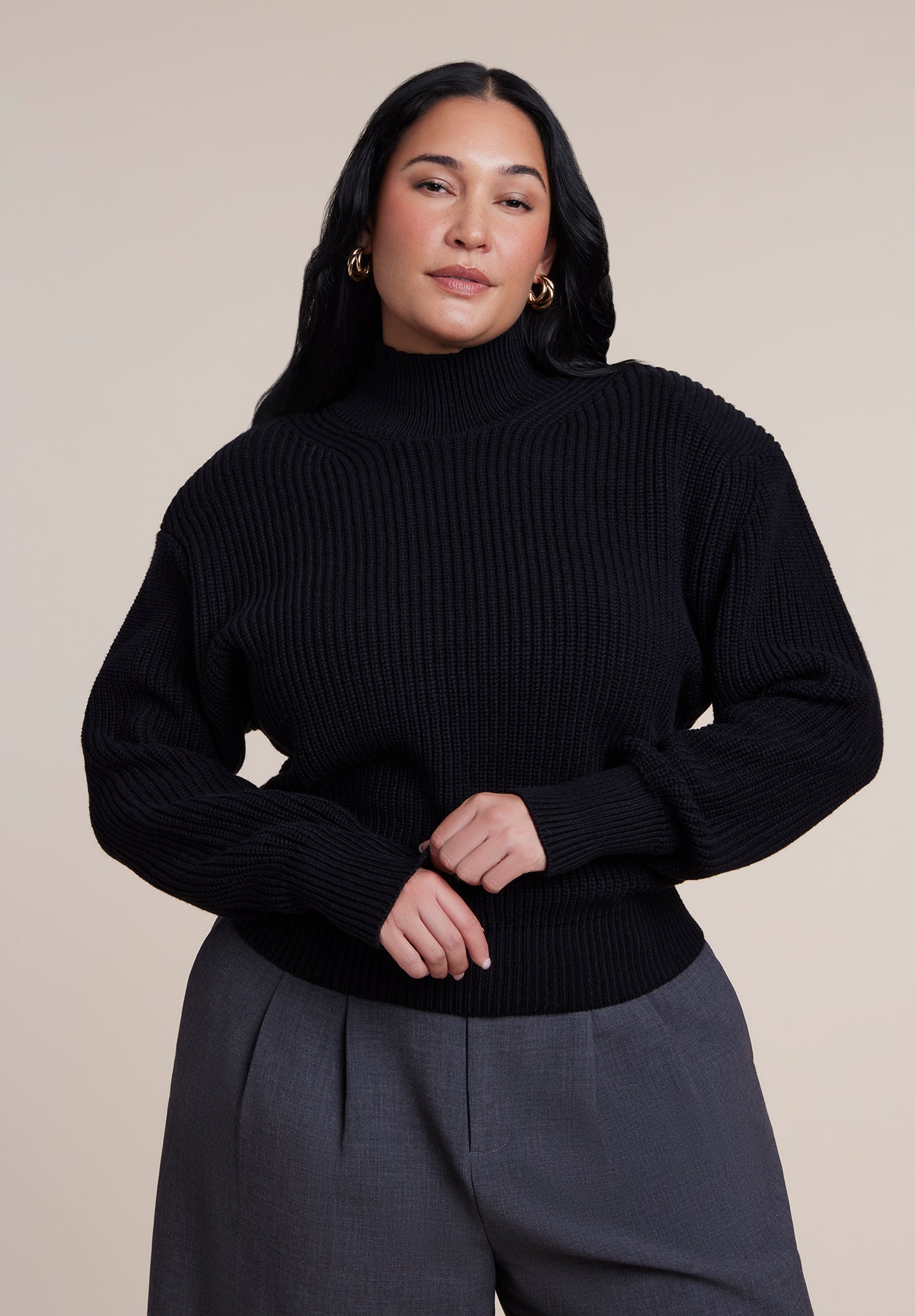 Power Shoulder Mock Neck Sweater image number 0
