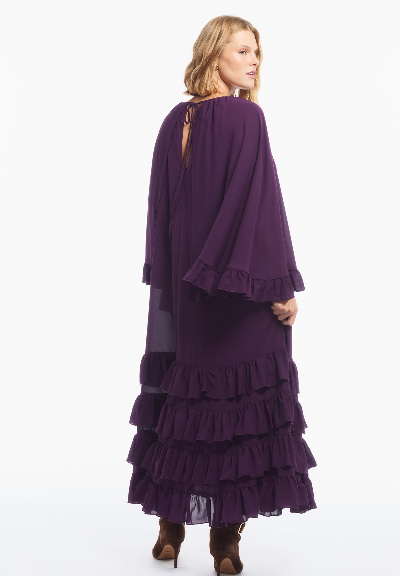 Ruffled Georgette Gown With Cape image number 2
