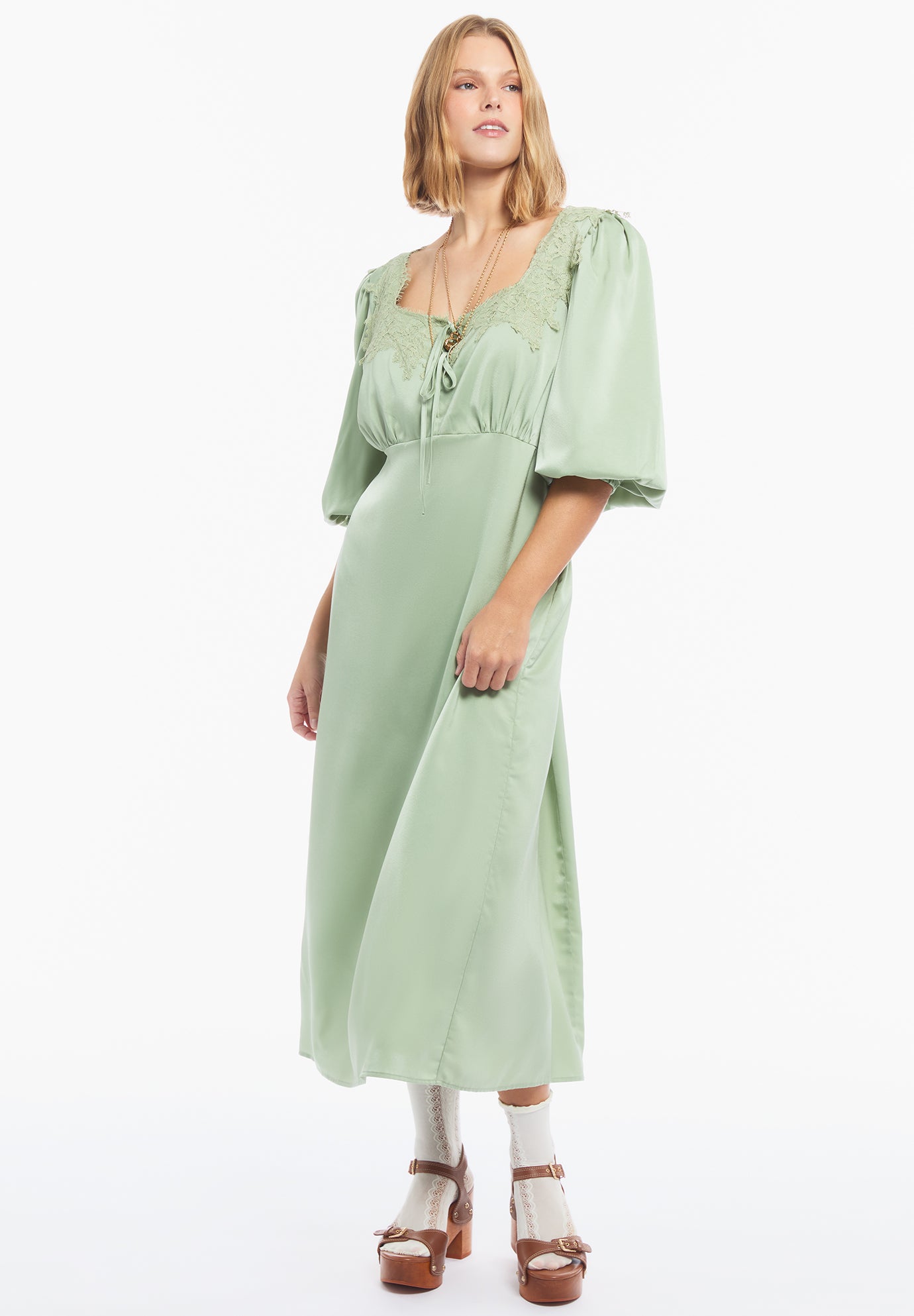 Lace-Trim Satin Midi Slip Dress image number 2