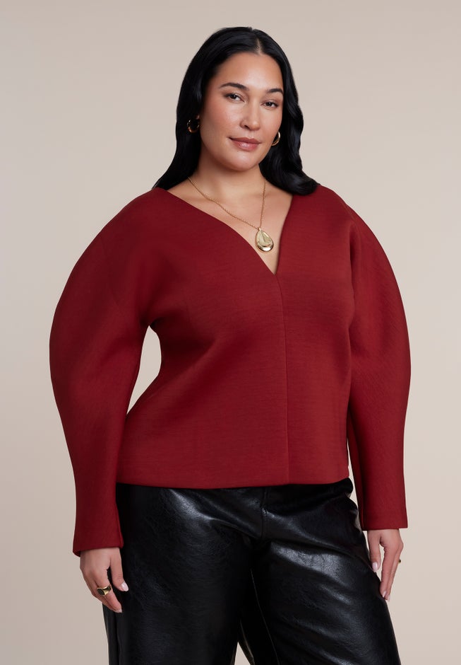 Round Sleeve V-Neck Top image number 1