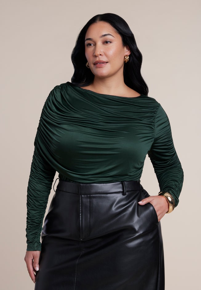 Shirred Cape Overlay Bodysuit image number 2