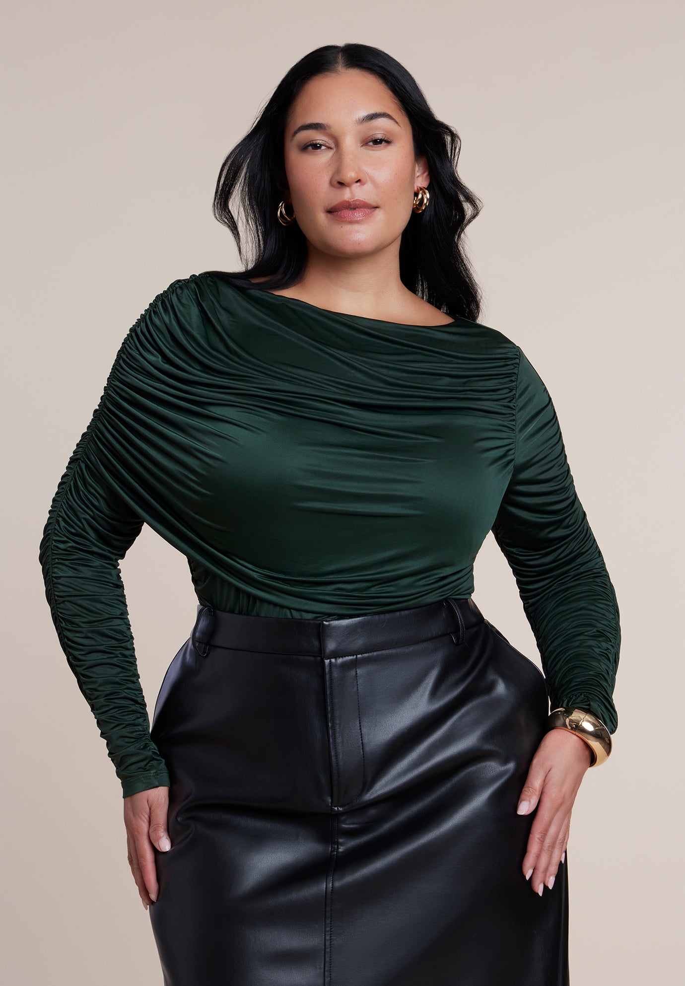 Shirred Cape Overlay Bodysuit image number 0