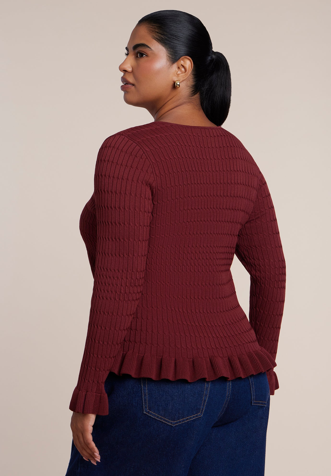 Ruffled V-Neck Cardigan image number 2