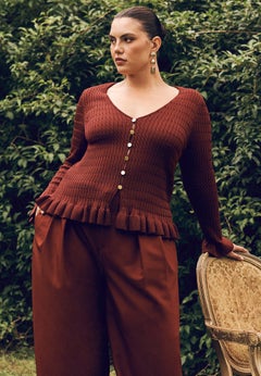 Ruffled V-Neck Cardigan