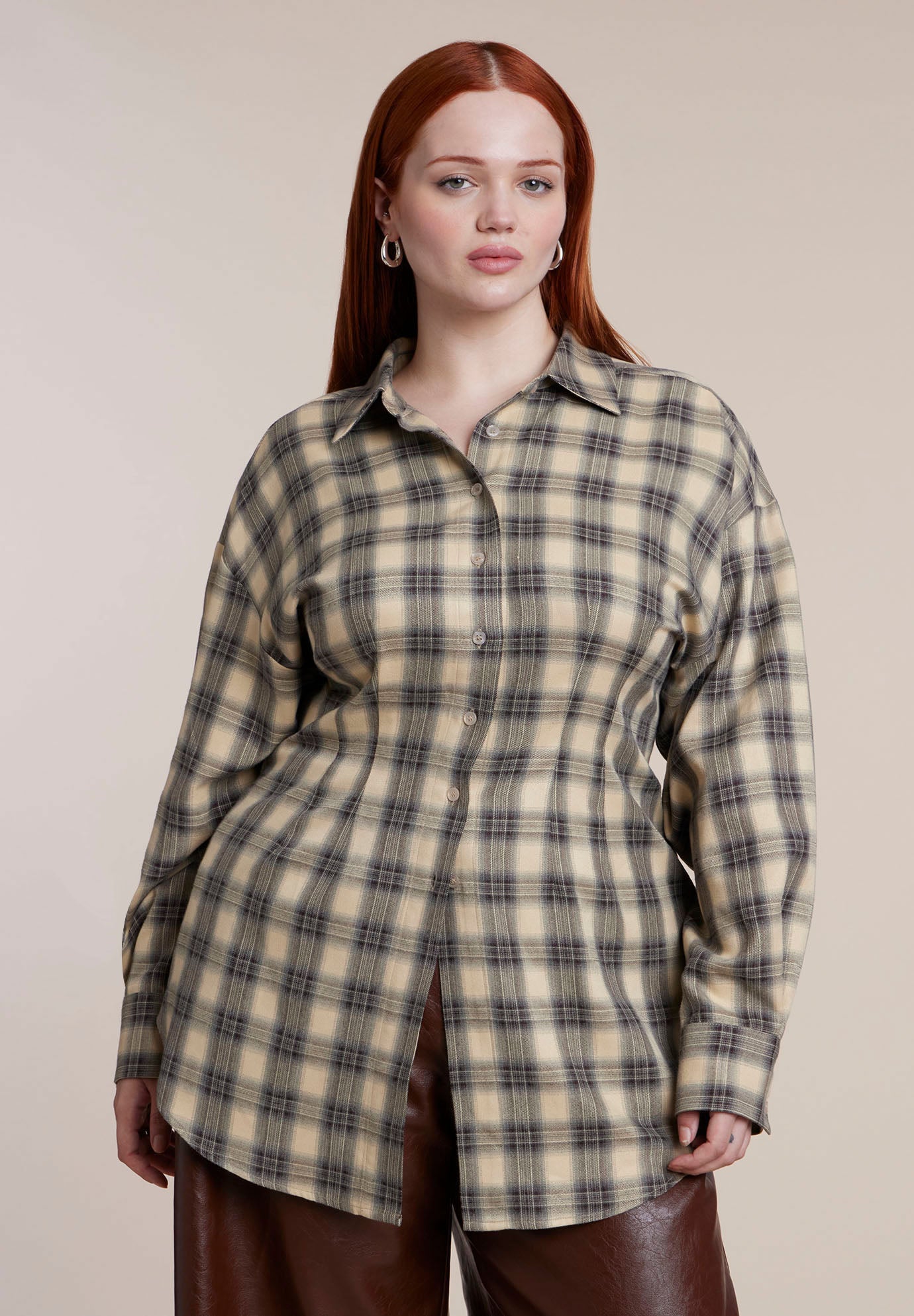 Cinched-Waist Plaid Flannel image number 1