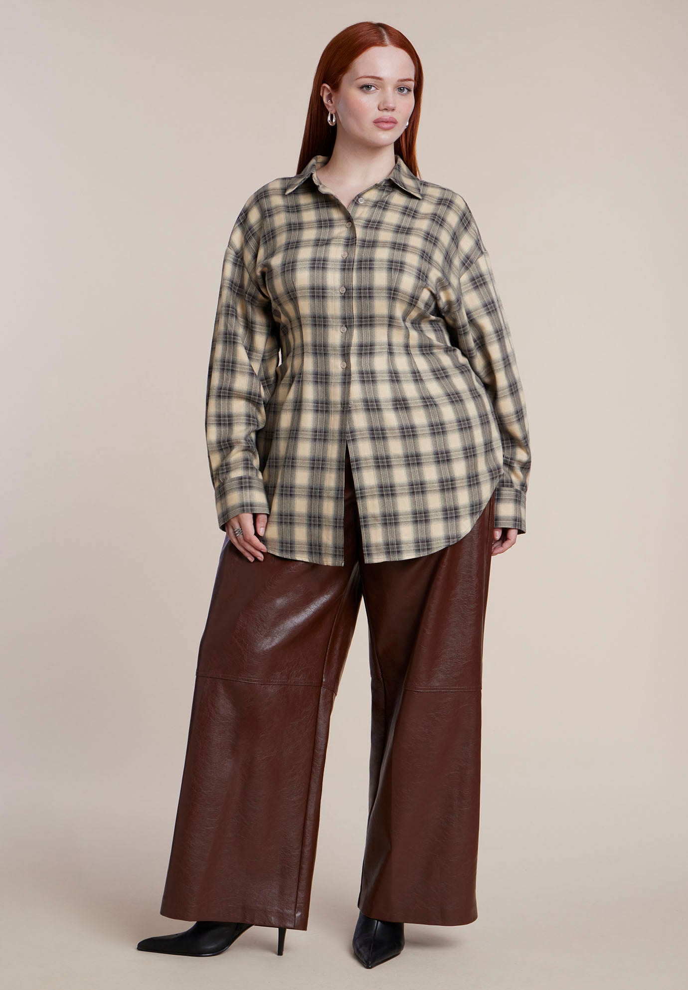 Cinched-Waist Plaid Flannel image number 3