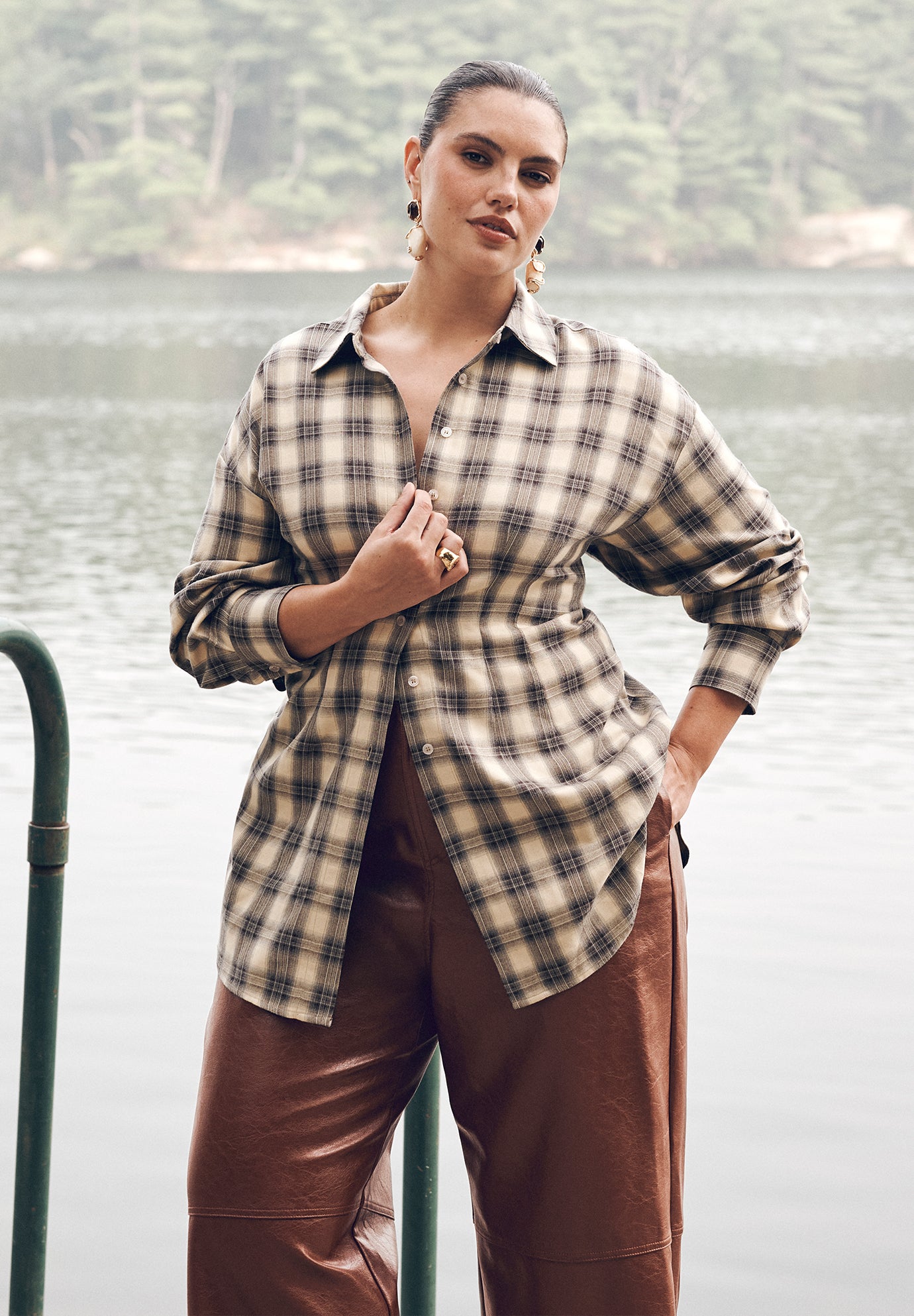 Cinched-Waist Plaid Flannel image number 0