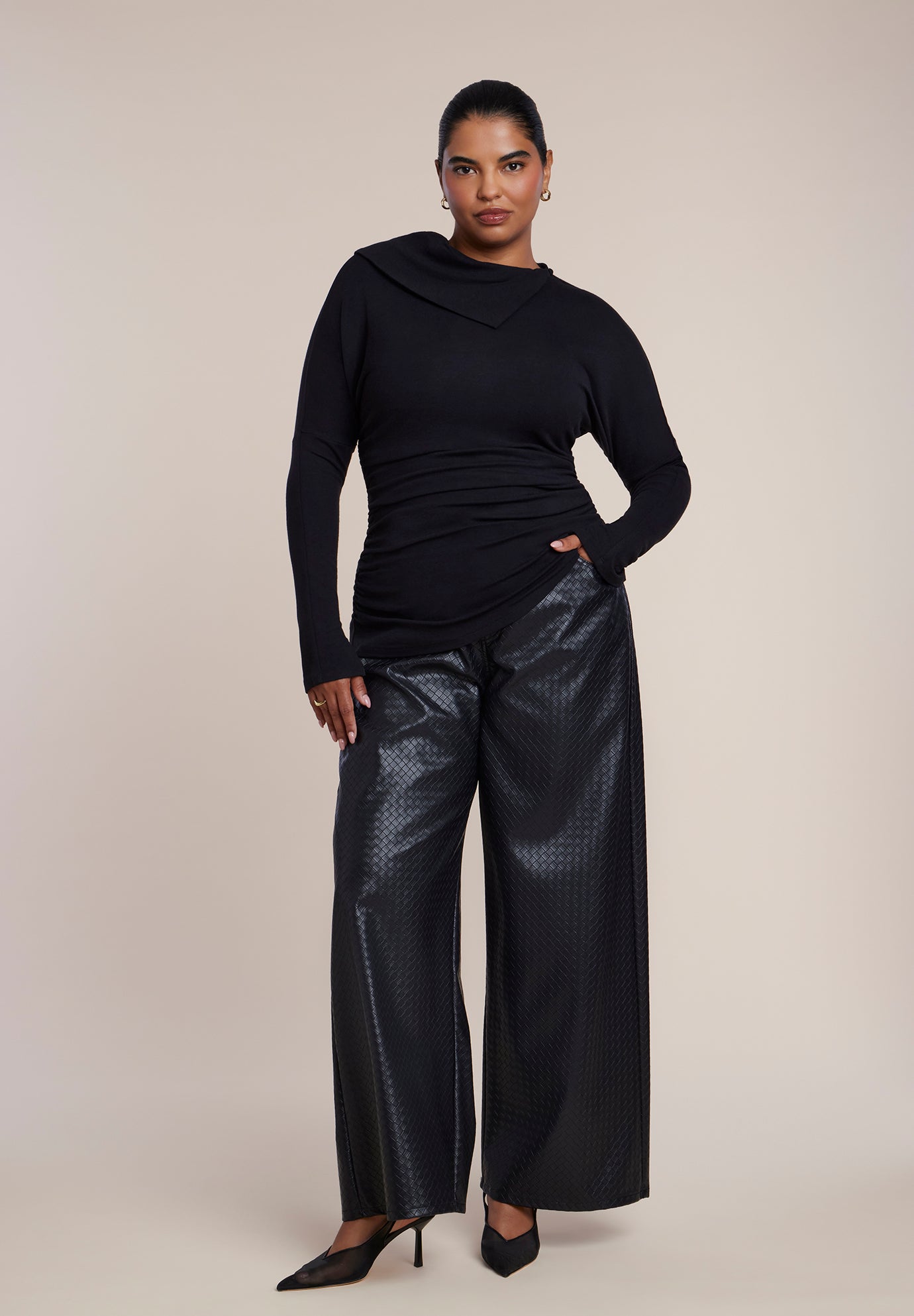 Draped Neck Knit Top image number 2