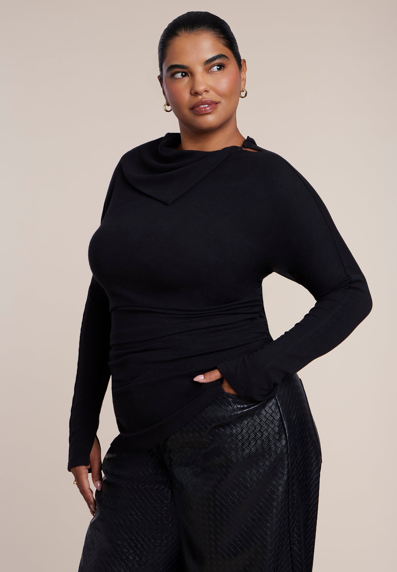 Draped Neck Knit Top image number 0