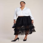 Ruffled Semi-Sheer Dot Midi Skirt image number 0