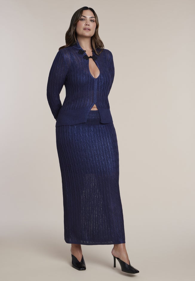 Metallic Knit Maxi Skirt image number 1