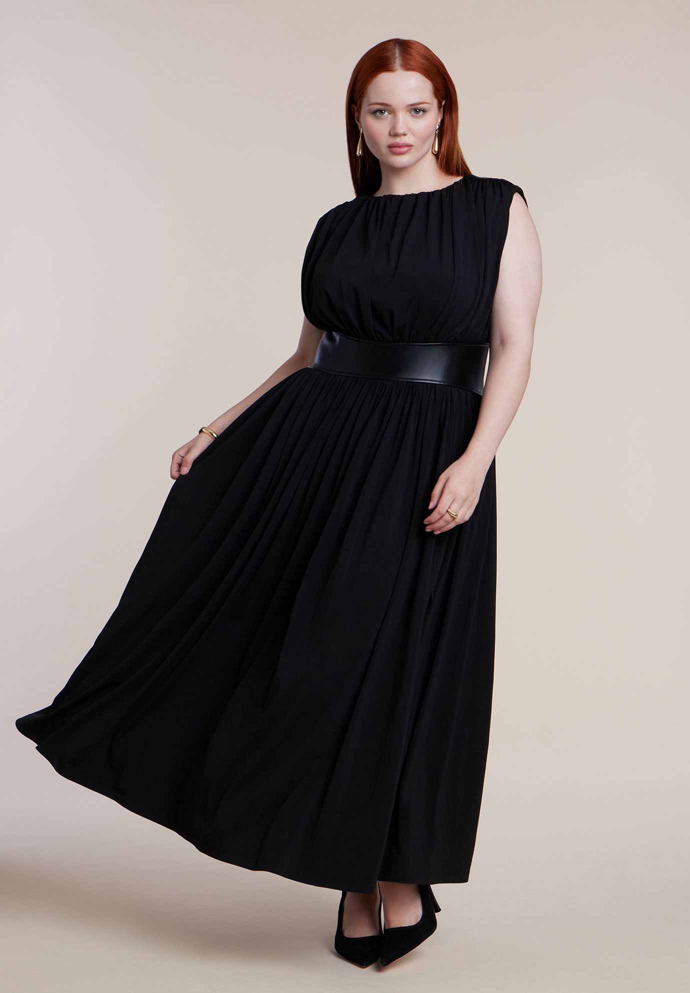 Faux Leather Detail Knit Maxi Dress image number 1