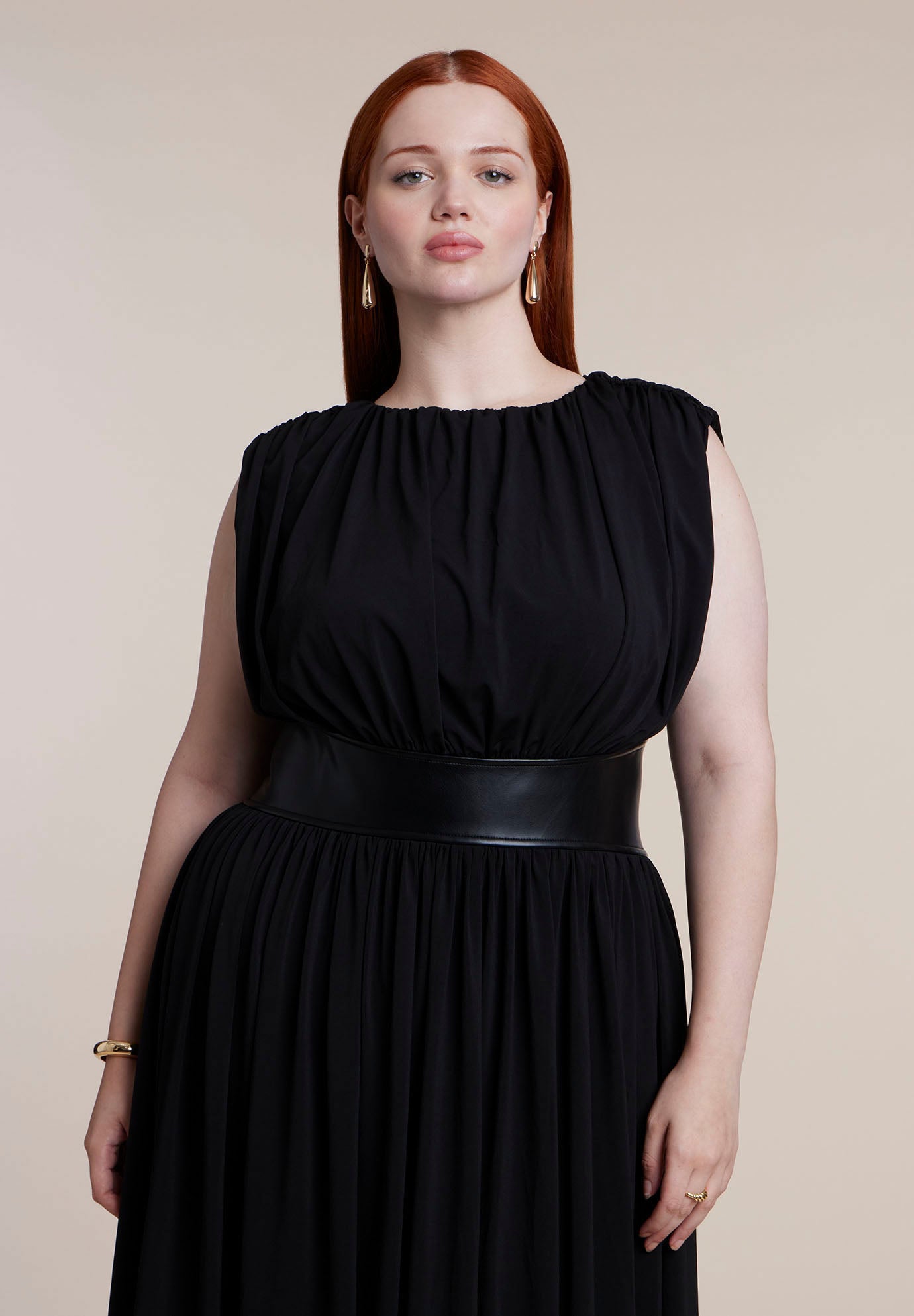Faux Leather Detail Knit Maxi Dress image number 3