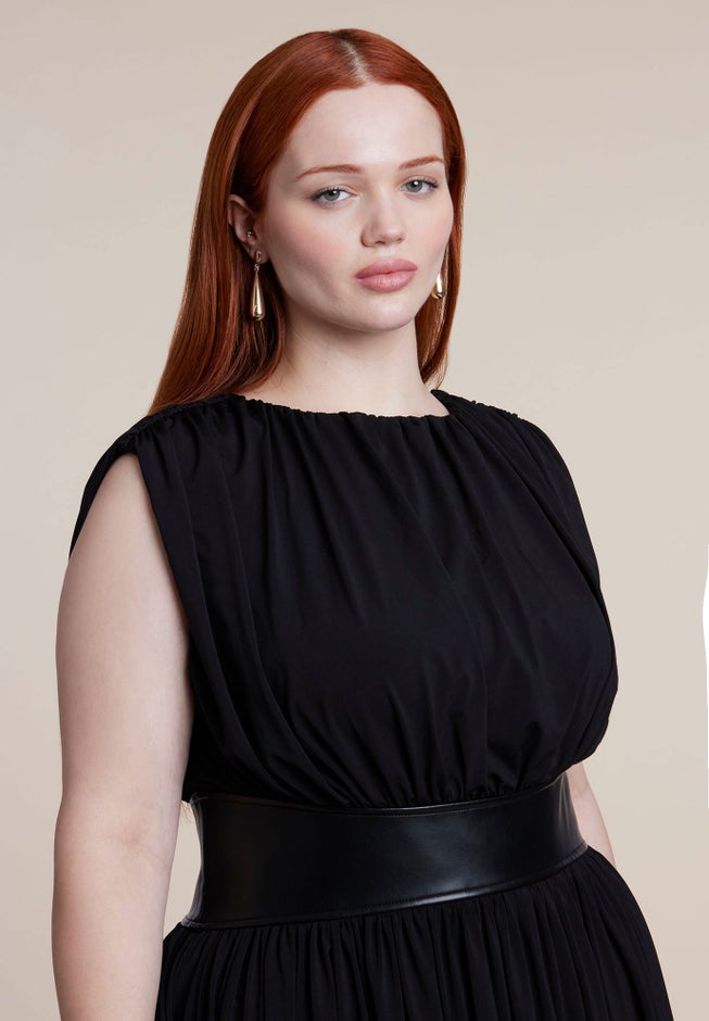 Faux Leather Detail Knit Maxi Dress image number 4