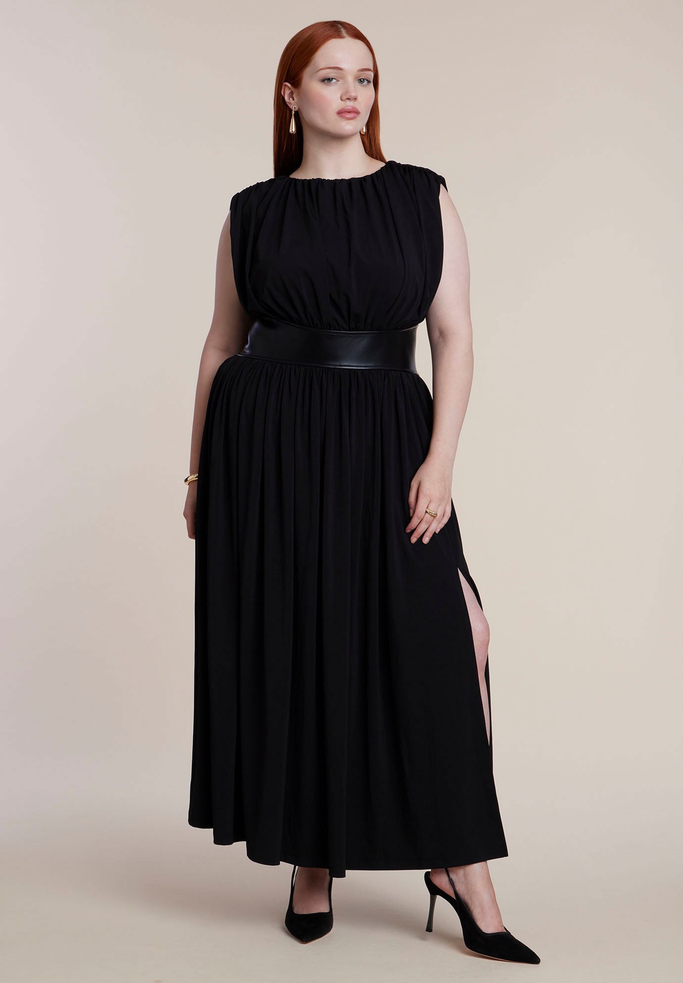 Faux Leather Detail Knit Maxi Dress image number 0