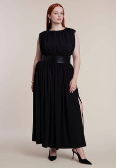 Faux Leather Detail Knit Maxi Dress