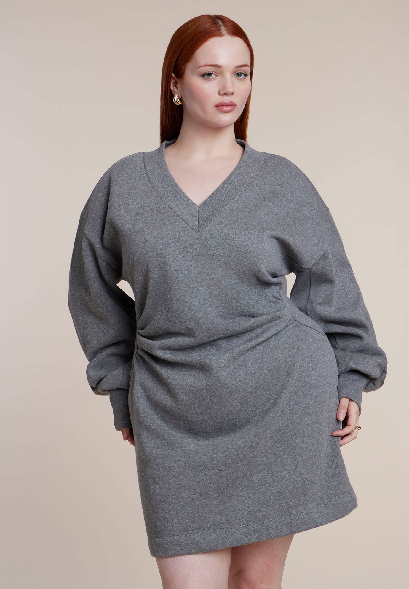 Shirred French Terry Mini Dress image number 2