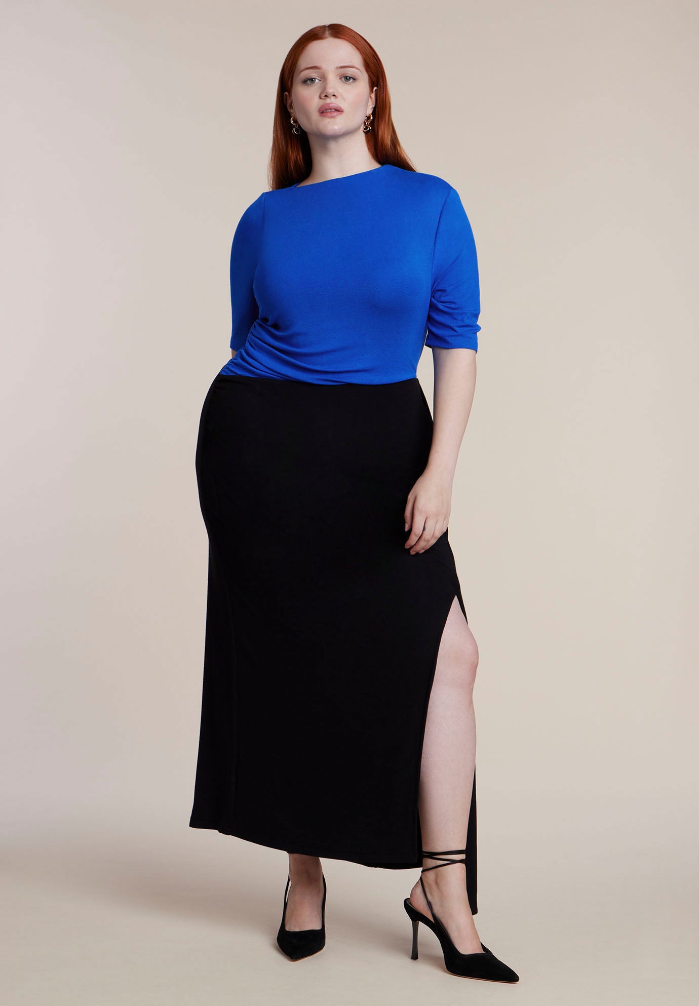 Colorblocked Elbow-Sleeve Maxi Dress image number 0