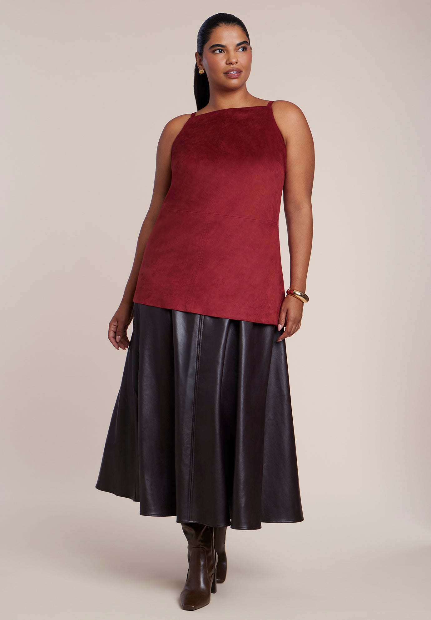 Faux Suede & Faux Leather Combo Maxi Dress image number 0