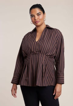Pleated Striped Poplin Top