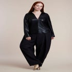 Fitted Faux Leather Collared Top image number 2