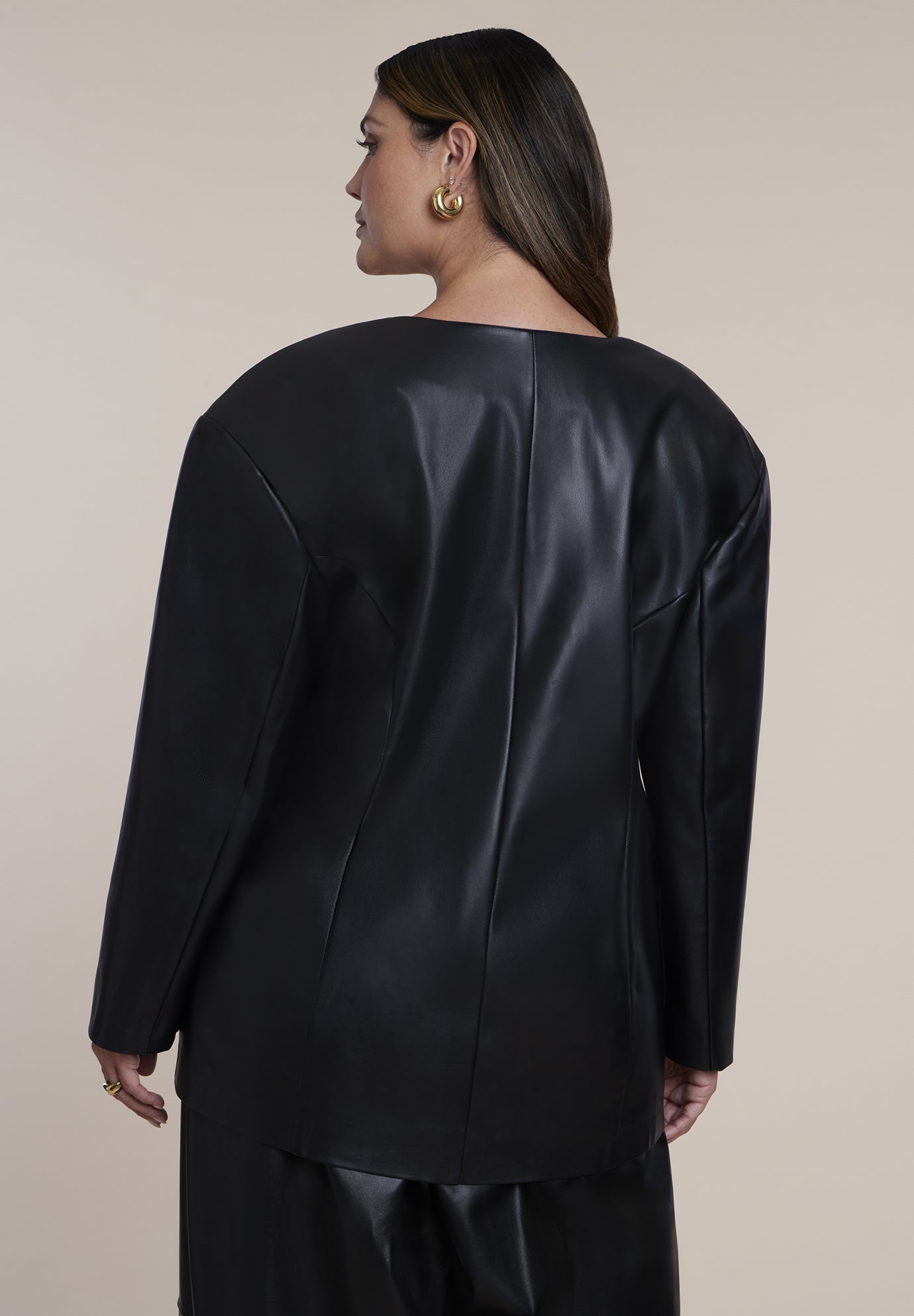 Button Detail Faux Leather Jacket image number 2
