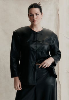 Button Detail Faux Leather Jacket