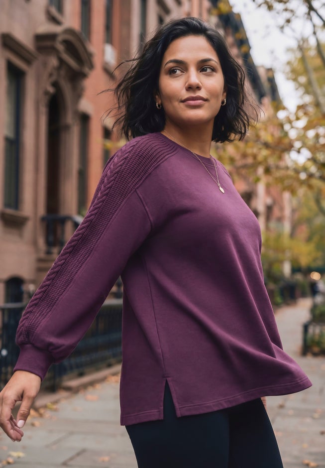 French Terry Cable Textured Pullover image number 2