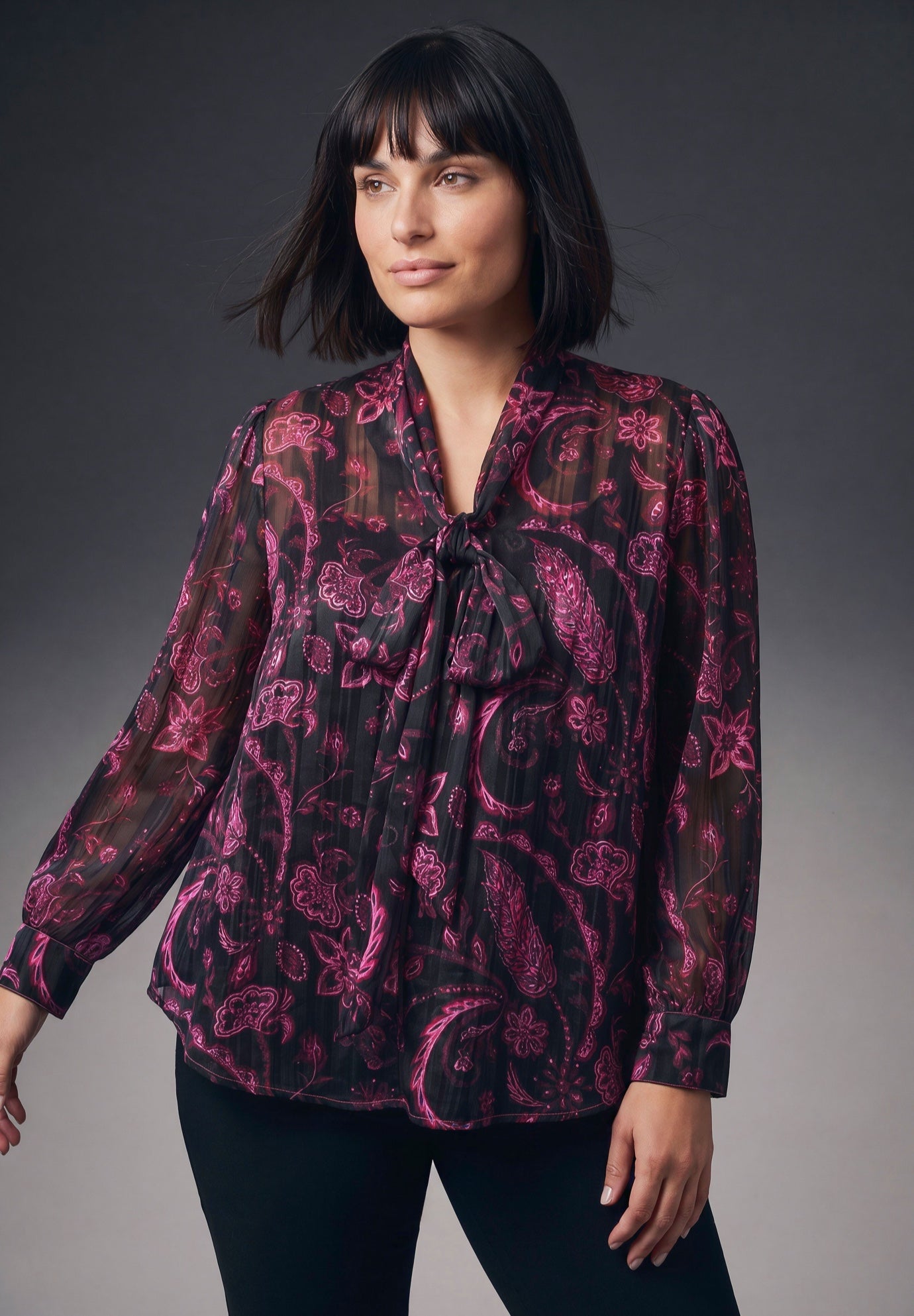 Lorissa Lurex Stripe Neck Tie Blouse image number 0