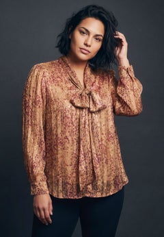 Lorissa Lurex Stripe Neck Tie Blouse