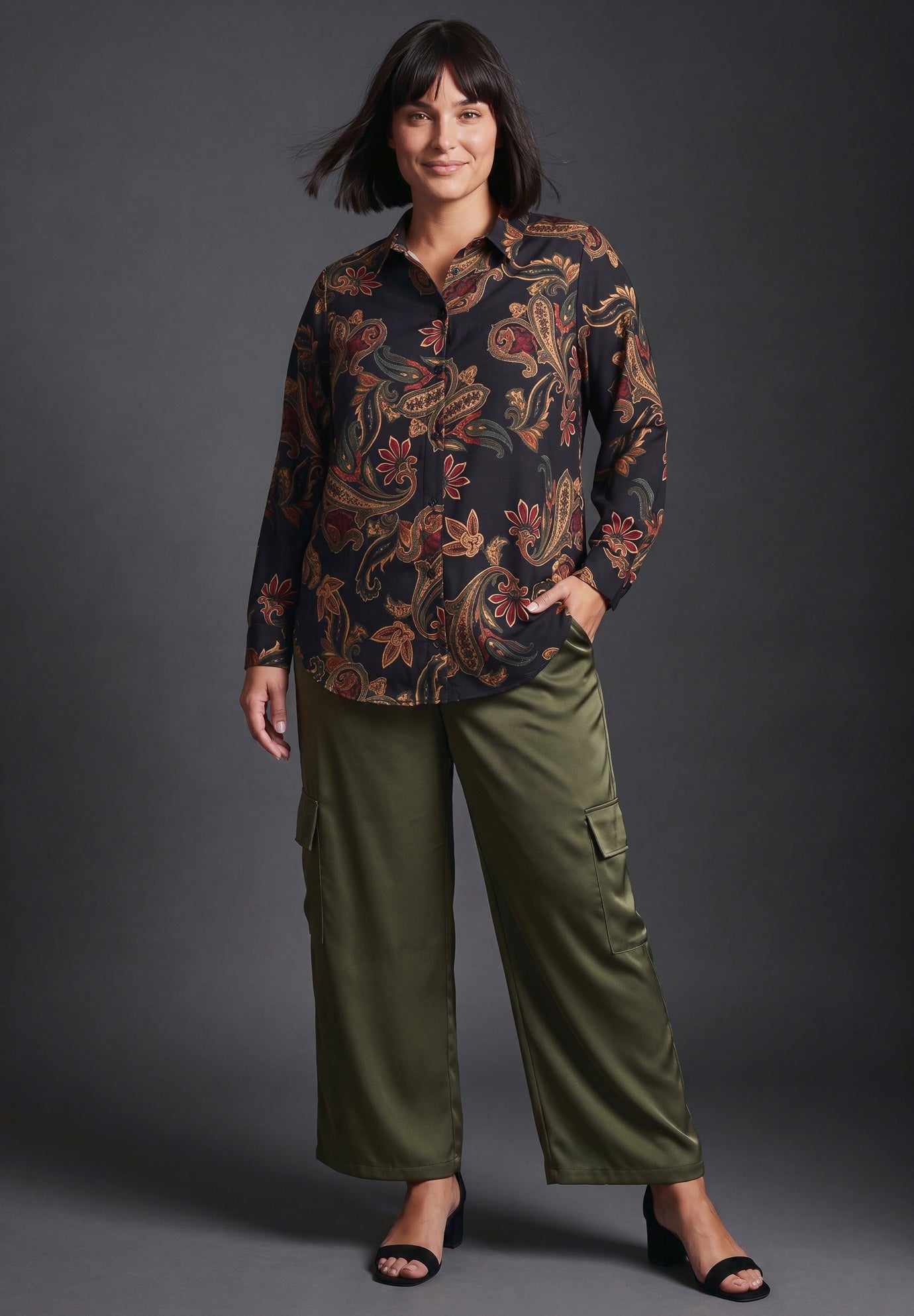Cece Printed Button Up Blouse image number 0