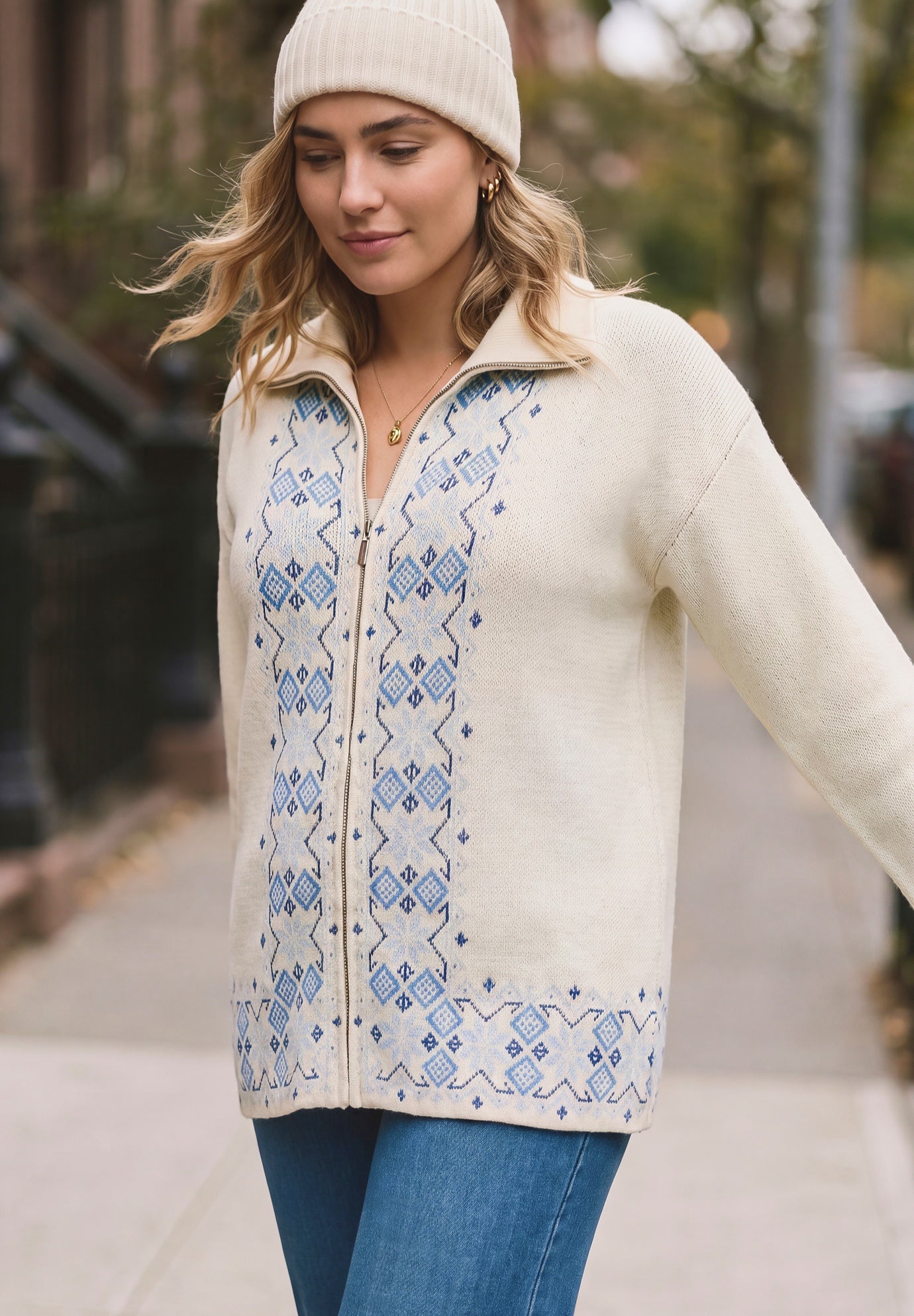 Fairisle Zip Front Cardigan image number 1