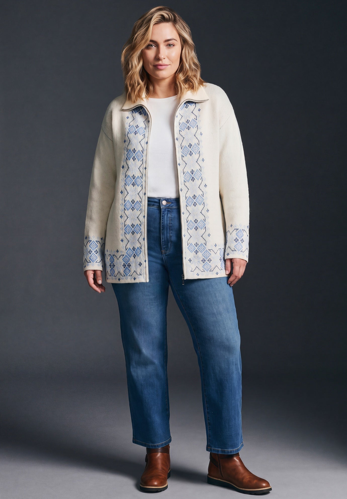 Fairisle Zip Front Cardigan image number 0