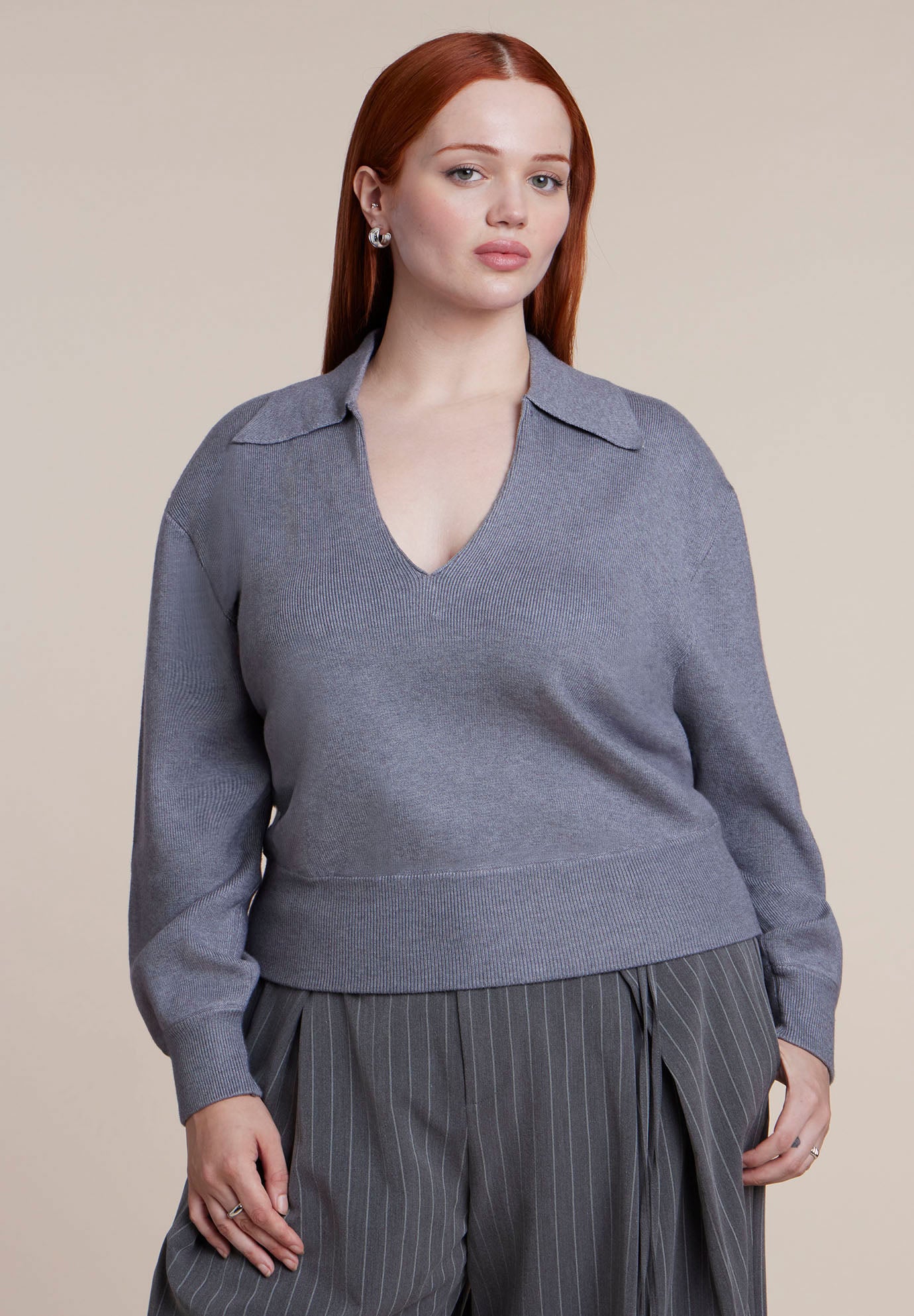 V-Neck Collared Sweater image number 0