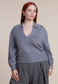 V-Neck Collared Sweater