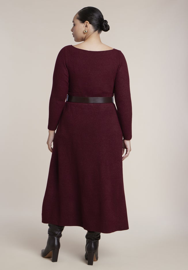 Belted Ribbed Sweater Maxi Dress image number 1