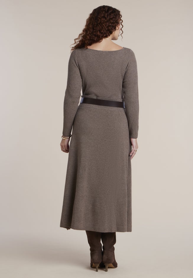 Belted Ribbed Sweater Maxi Dress image number 1