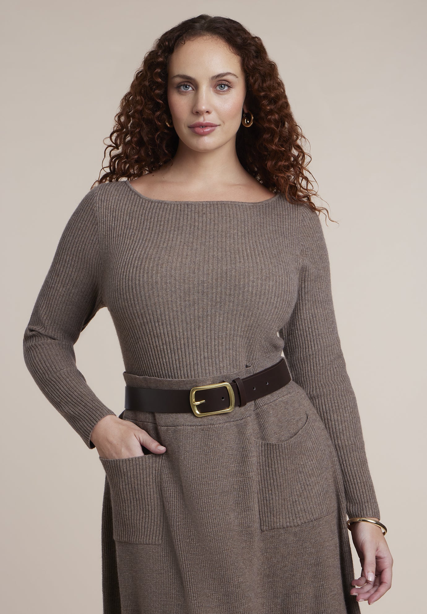 Belted Ribbed Sweater Maxi Dress image number 2