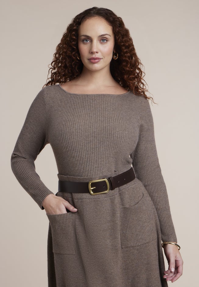 Belted Ribbed Sweater Maxi Dress image number 2